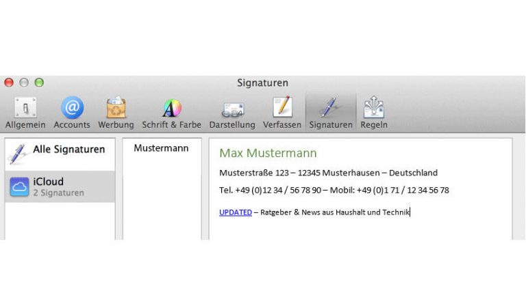 Mac Mail Signatureinrichtung in Mac Mail