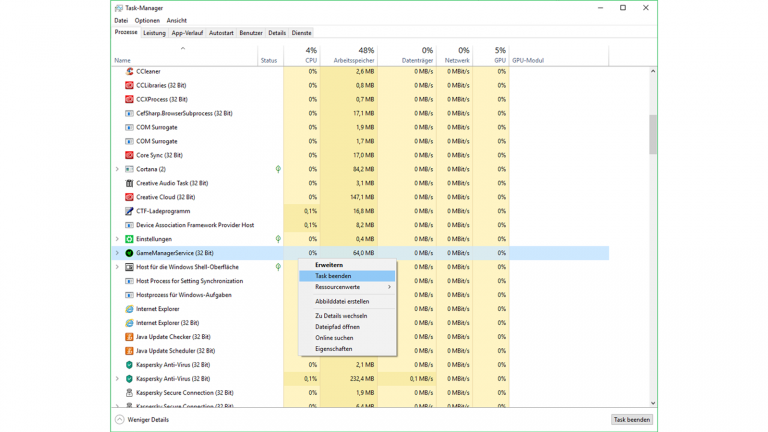 TaskBeenden Prozess beenden im Task-Manager