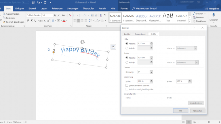 Word Text biegen Text in Word biegen