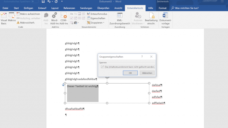Word Text schützen Textabschnitt in Word vor Löschung schützen