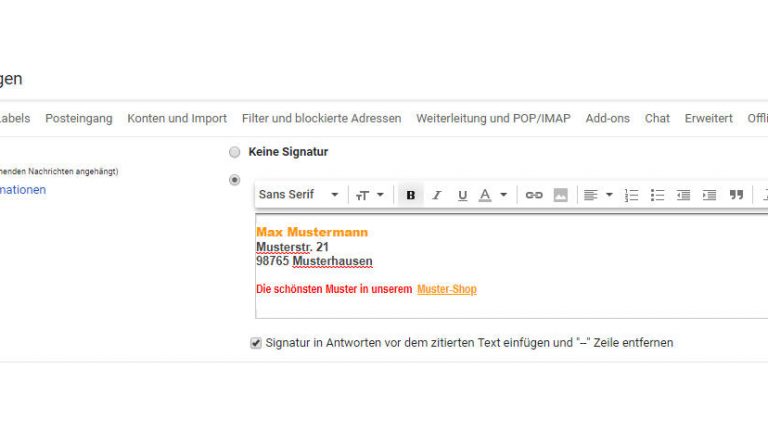 gmail Signatureinrichtung in Google Mail