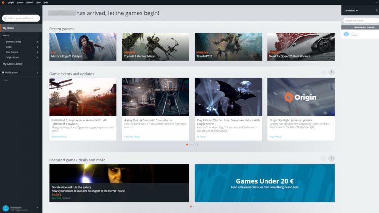 Origin Startbildschirm Screenshot Origin Startbildschirm Screenshot