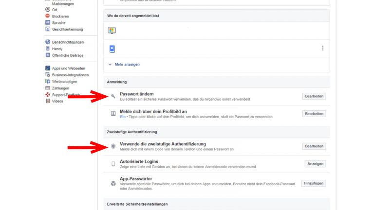 Sicherheitseinstellungen bei Facebook