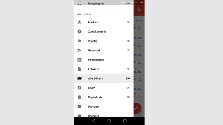 Screenshot Gmail-App Ordner Screenshot Gmail-App Ordner