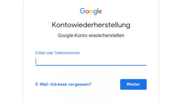 Google Konto Passwort vergessen Wiederherstellung Screenshot Google-Konto Wiederherstellungsseite