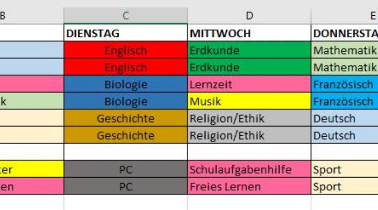 Excel SVERWEIS Beispiel Stundenplan Screenshot Excel SVERWEIS Beispiel Stundenplan Screenshot