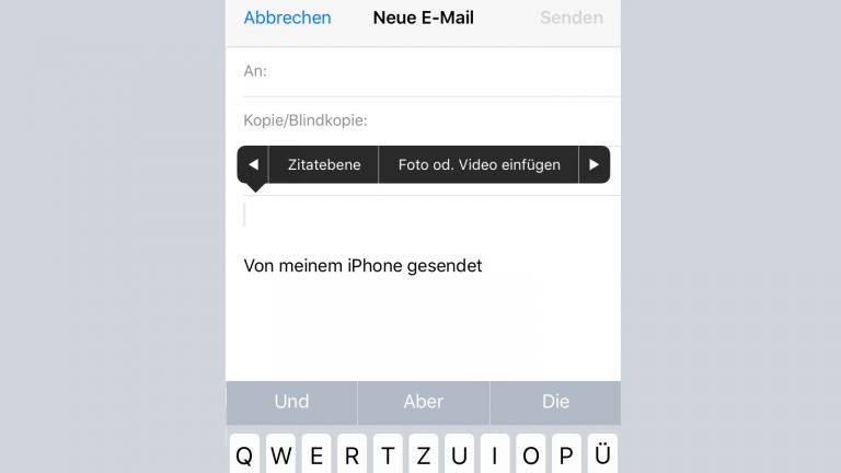 Screenshot iPhone Mail Foto oder Video anhängen Screenshot iPhone Mail Foto oder Video anhängen