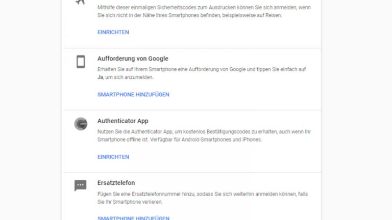 Screenshot Google Bestätigung in zwei Schritten Optionen Screenshot Google Bestätigung in zwei Schritten Optionen
