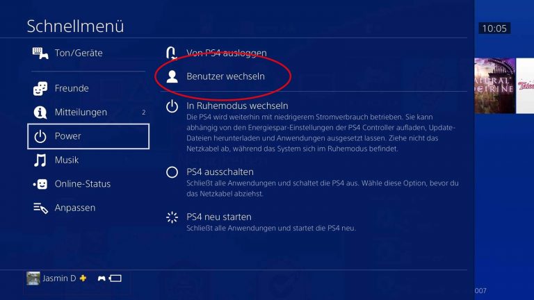 PS4: Benutzer wechseln über Schnellmenü