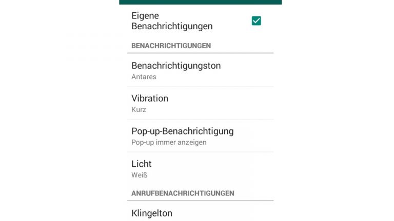 Screenshot Benachrichtigungs-Einstellungen in WhatsApp unter Android Screenshot Benachrichtigungs-Einstellungen in WhatsApp unter Android
