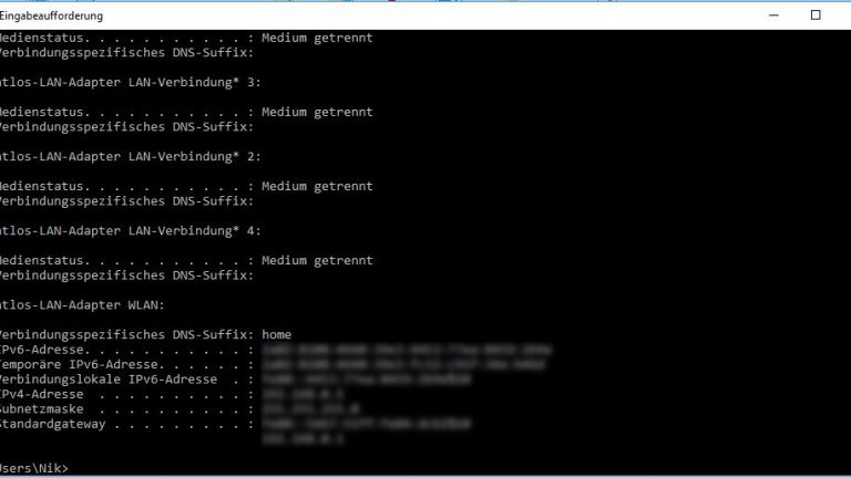 Eingabeaufforderung-Fenster mit IP-Adresse Eingabeaufforderung-Fenster mit IP-Adresse