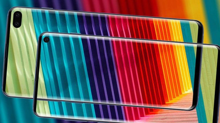 Galaxy Smartphones mit hole Punch mit Regenbogenhintergrund und Wallpaper