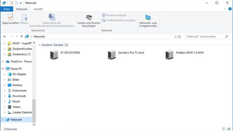 Netzwerk-Fenster mit Geräte-Ansicht Netzwerk-Fenster mit Geräte-Ansicht