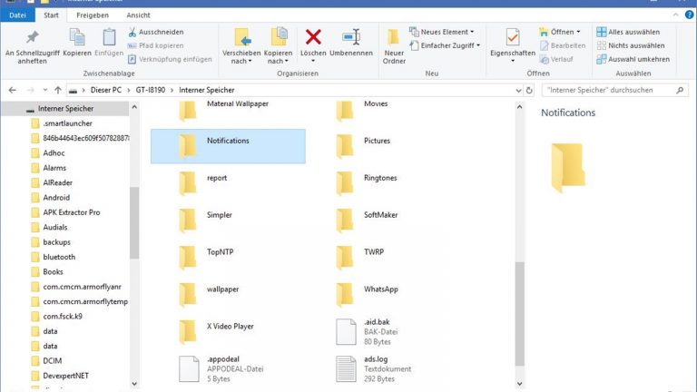 Screenshot Notifications-Ordner auf einem Android Smartphone am PC Screenshot Notifications-Ordner auf einem Android Smartphone am PC