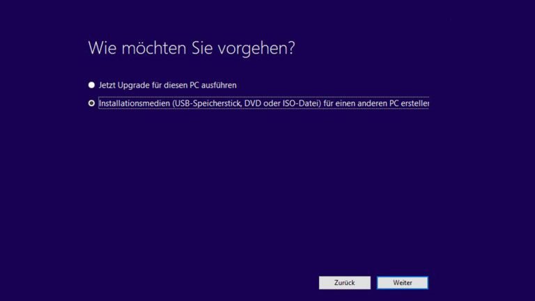 Media Creation Tool: Installationsmedium für einen anderen PC erstellen