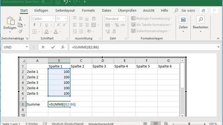 Excel-Tabelle in Word einfügen: Summe Excel-Tabelle in Word bearbeiten: Summe mit Formel erstellen