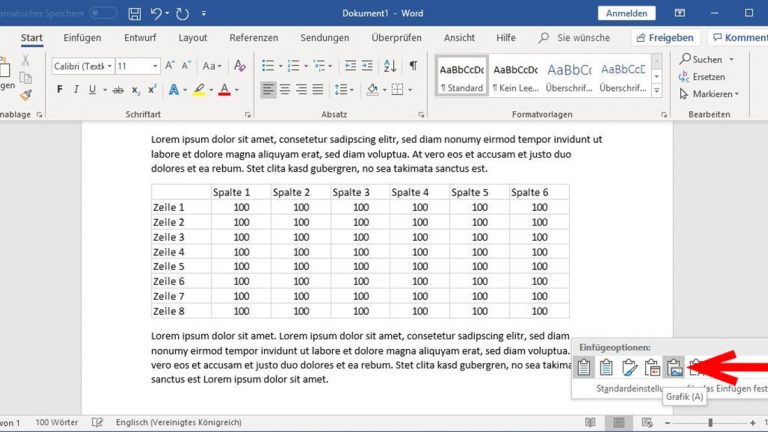 Excel-Tabelle in Word einfügen: Tabelle als Grafik einfügen Excel-Tabelle als Grafik in Word einfügen