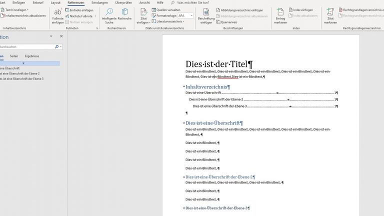 Inhaltsverzeichnis mit Microsoft Word erstellen Inhaltsverzeichnis mit Microsoft Word erstellen