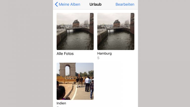 iPhone-Fotos sortieren: Alben innerhalb eines Albums Zwei Alben mit Urlaubsfotos im Ordner Urlaub