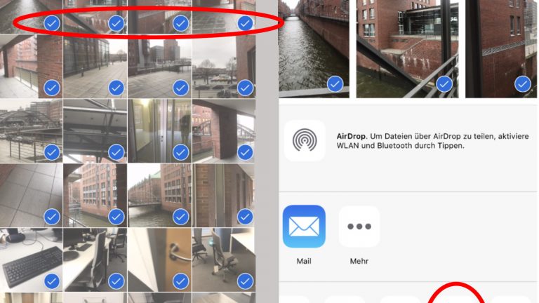 iPhone-Fotos sortieren: Mehrere Bilder markieren iPhone mehrere Fotos markieren Screenshot