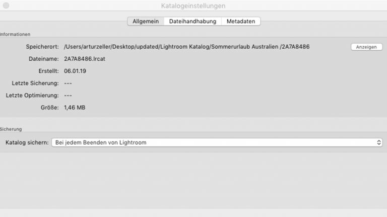 Lightroom-Katalog finden