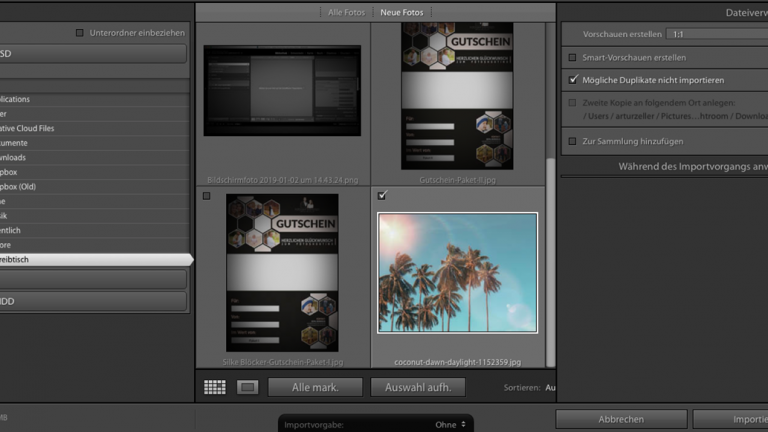 Lightroom-Katalog: Fotos importieren