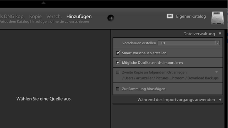 Lightroom-Katalog: Voreinstellungen vor Import