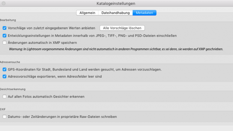 Lightroom-Katalog: Metadaten