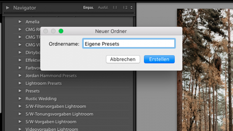 Lightroom: Ordner für eigene Presets anlegen
