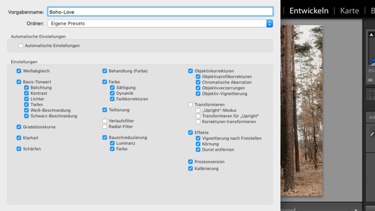 Lightroom: Einstellungen für eigene Presets