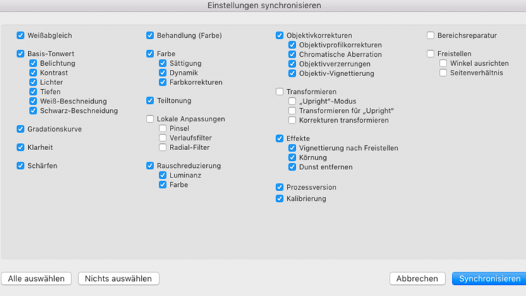 Lightroom: Einstellungen synchronisieren