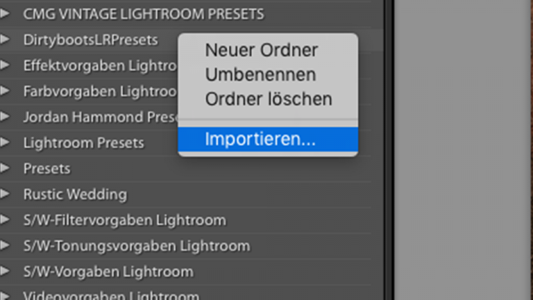 Neue Lightroom Presets importieren