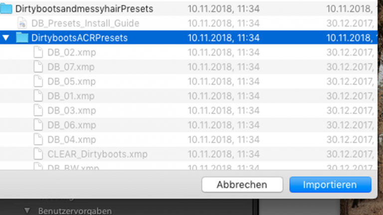 Heruntergeladene Lightroom Presets nach Download importieren