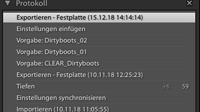 Lightroom: Änderungen im Protokoll nachvollziehen