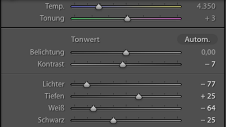 Lightroom: Einstellungen mit Schieberegler verändern