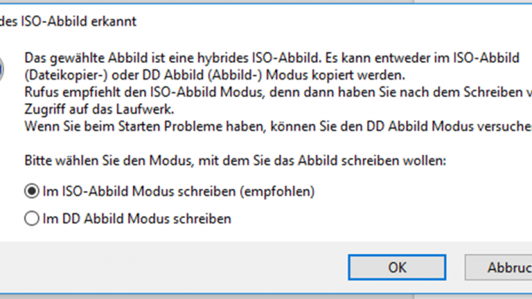 Rufus-Fenster Hybrides ISO-Abbild erkannt