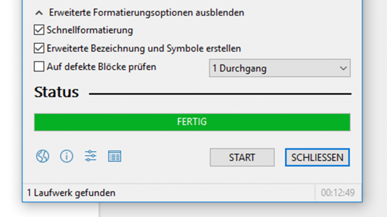 Rufus-Fenster mit Einstellungen, Befehl Schliessen