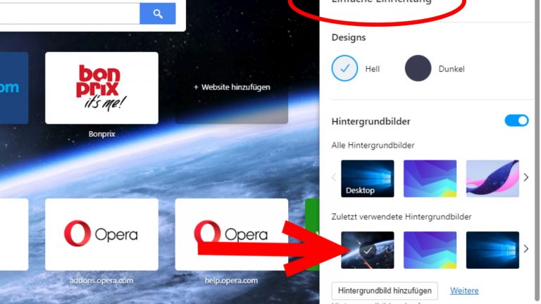Opera Hintergrundbild auswählen Screenshot Opera Hintergrundbild auswählen Screenshot
