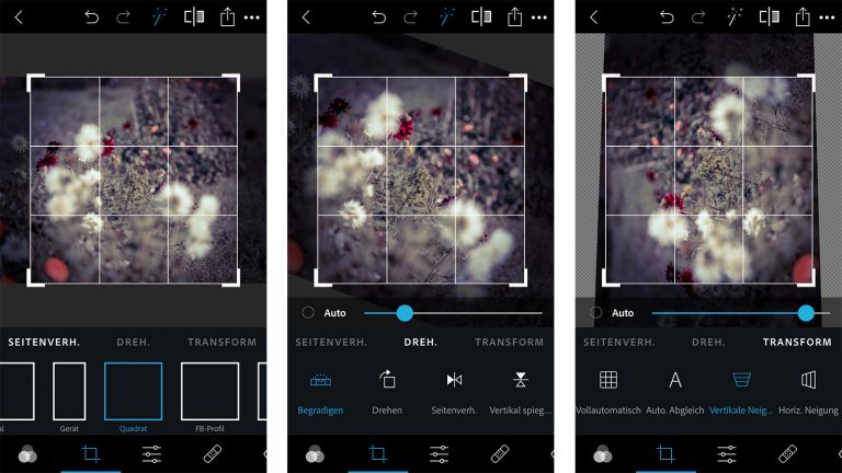 Photoshop Express: Zuschnitt wählen