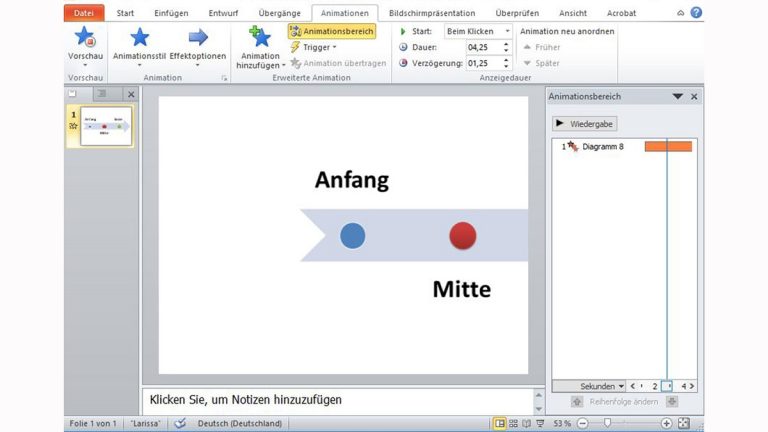 PowerPoint-Animation erstellen: Ausgangseffekt Herausfliegen Zeitstrahl fliegt nach rechts aus dem Bild