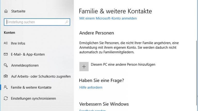 Windows-10-Gastkonto erstellen: In den Einstellungen auf das Pluszeichen klicken Windows-10-Gastkonto erstellen: In den Einstellungen auf das Pluszeichen klicken