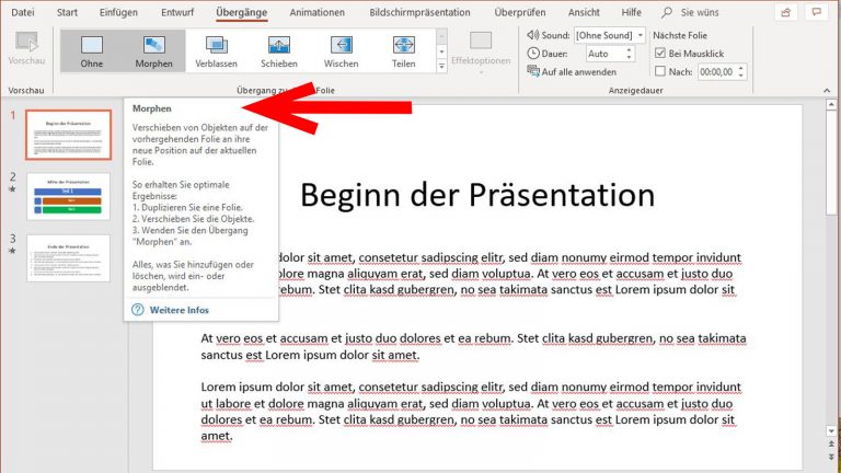 PowerPoint-Folienübergänge: Mouse-over-Text zeigt Eigenschaften PowerPoint-Folienübergänge: Mouse-over-Text zeigt Eigenschaften