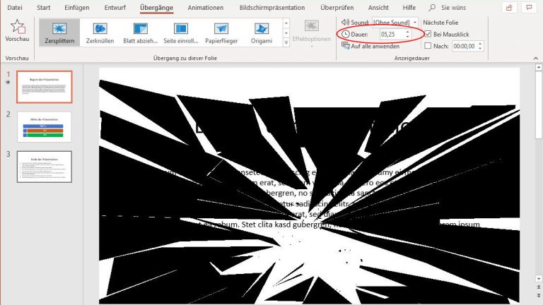 PowerPoint-Folienübergänge: Zersplittern einsetzen und bearbeiten PowerPoint-Folienübergänge: Zersplittern einsetzen und bearbeiten