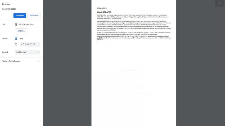 Webseite in PDF umwandeln bei Chrome Webseite in PDF umwandeln bei Chrome