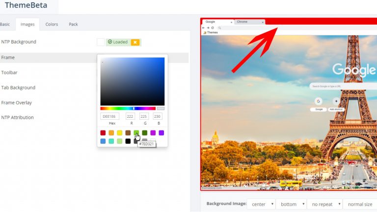 ThemeBeta Screenshot Menüleiste Farbauswahl