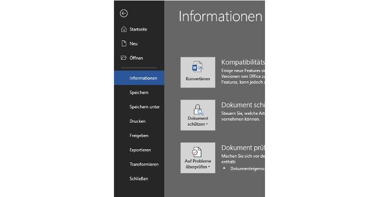 Word-Fenster Informationen Word-Fenster Informationen