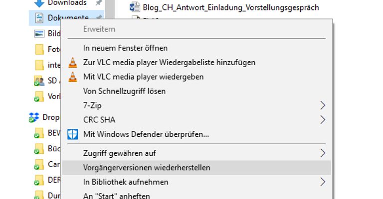 Windows-Fenster Explorer, Dokumente, Kontextmenü Windows-Fenster Explorer, Dokumente, Kontextmenü