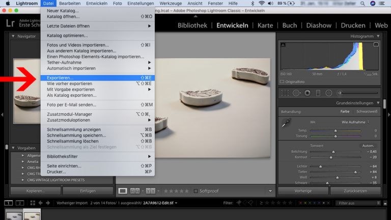 Focus Stacking: Lightroom - exportieren Focus Stacking: Bild aus Lightroom exportieren