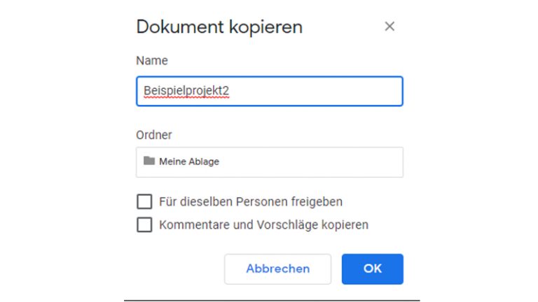 Google-Docs-Fenster Dokument kopieren