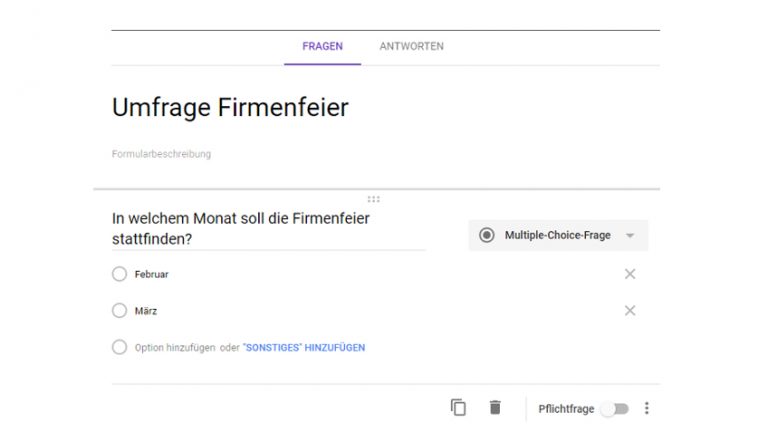 Google-Docs-Fenster mit Formular